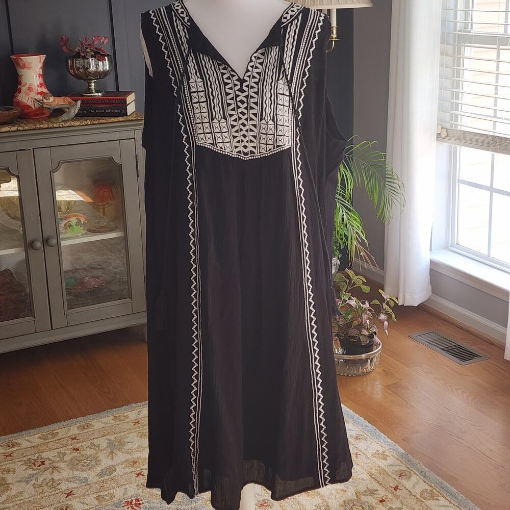 Philosophy Embroidered Slip Dress Black XL Festival Peasant